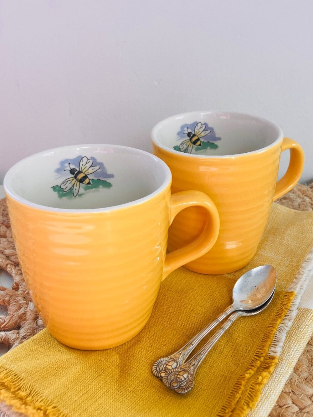 Vintage Tams of England Beehive Mugs - Set of 2 - Ringed Like a Beehive